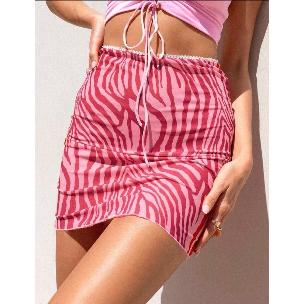 Princess Polly Lined Mesh Pink Zebra Stripes High Waisted Bodycon Mini Skirt 2